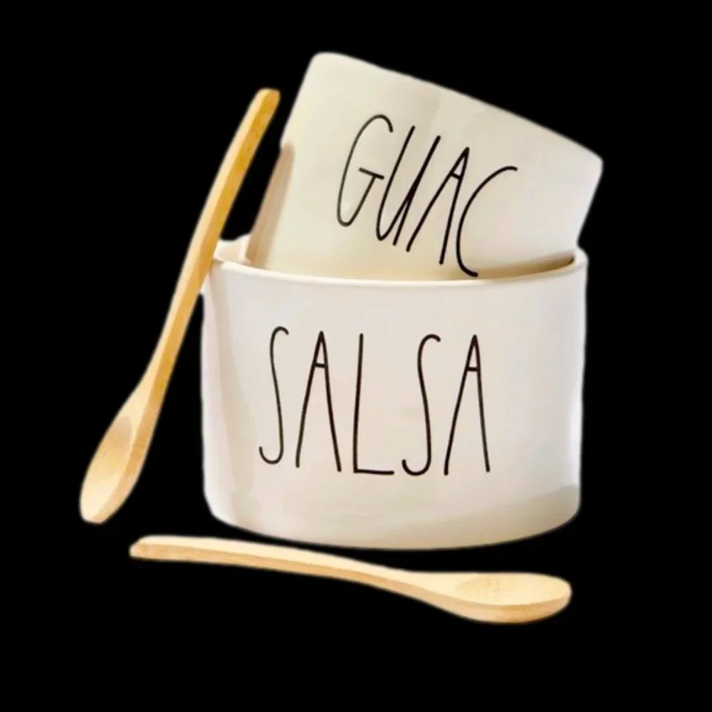 ❤️ Rae Dunn Salsa and Guac Bowl Set with Wooden Spoon